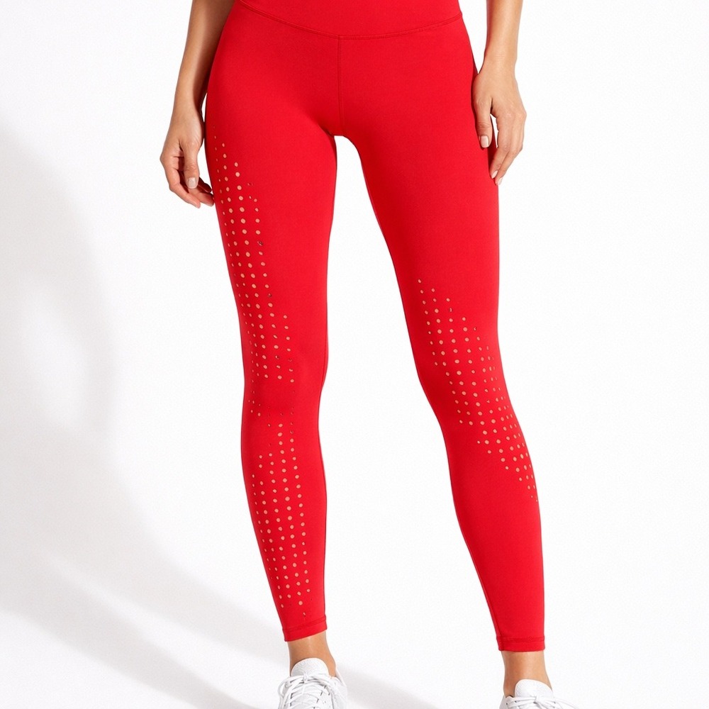 Kadyluxe Red Laser Cut High Waisted Performance Leggings Women Small